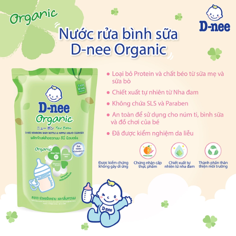 Nước Rửa Bình Sữa Dnee Organic Hương Cam Không Gây Kích Ứng An Toàn Cho Bé Túi 550ml