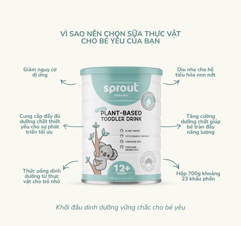 Sữa Sprout Organic Plant Based Toddler Drink 700g Cho Bé Từ 12 Tháng Trở Lên Dị Ứng Đạm Sữa Bò