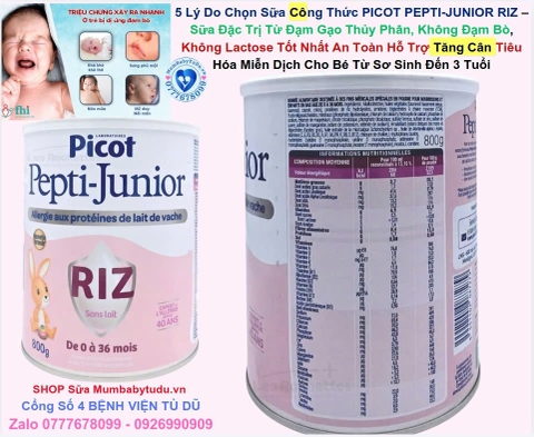 Sữa Công Thức PICOT PEPTI-JUNIOR RIZ – Sữa Đặc Trị Từ Đạm Gạo Thủy Phân, Không Đạm Bò, Không Lactose Dành Cho Trẻ Từ Sơ Sinh Đến 3 Tuổi (0–36 Tháng) 2026 – Sữa Thủy Phân Đạm Gạo Hypoallergenic Hỗ Trợ Tăng Cân Tiêu Hóa Miễn Dịch Cho Bé Dị Ứng Đạm Sữa Bò CMA Chính Hãng Pháp Giá Rẻ