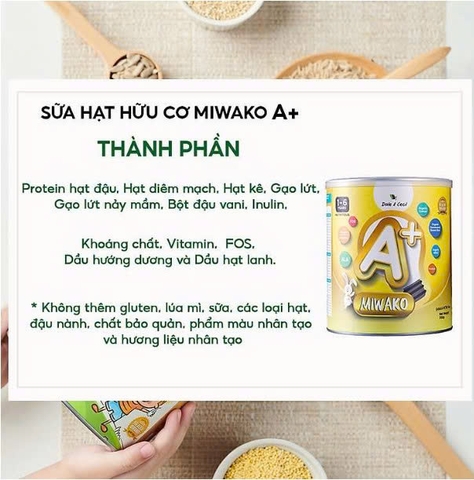 Sữa Hạt Thực Vật Hữu Cơ Miwako A+ Vị Vani 700g, 400g Cho Trẻ Từ 1-6 Tuổi Dị Ứng Đạm Sữa Bò