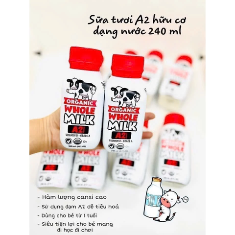 Sữa Tươi A2 Organic Whole Milk Mỹ (Thùng 18 Hộp x 240ml): Giải Pháp Tiêu Hóa Khỏe Mạnh Cho Bé