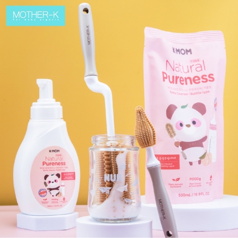 Bộ dụng cụ chổi cọ rửa bình 100% silicone Mother-K Hàn Quốc Màu Vàng
