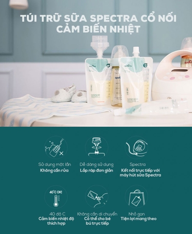 Túi Trữ Sữa Cảm Biến Nhiệt Nắp Vặn Có Cổ Nối Spectra 200ml (10 Túi/Hộp)