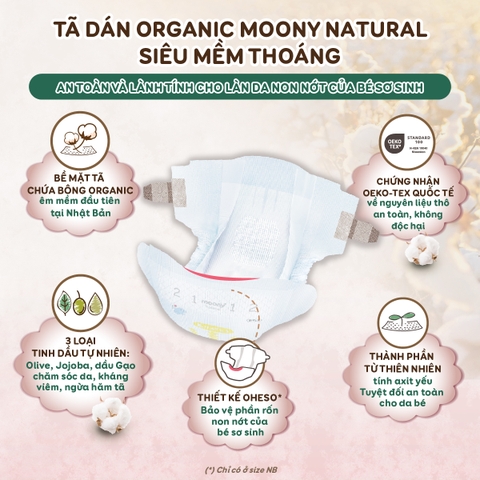 Bỉm Tã dán Moony Natural size S 58 miếng (4 - 8kg)