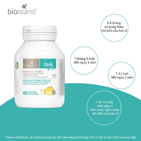 Viên nang DHA cho bé BioIsland for Kids của Úc hỗ trợ tăng cường đề kháng và sự phát triển trí não của trẻ 60 viên