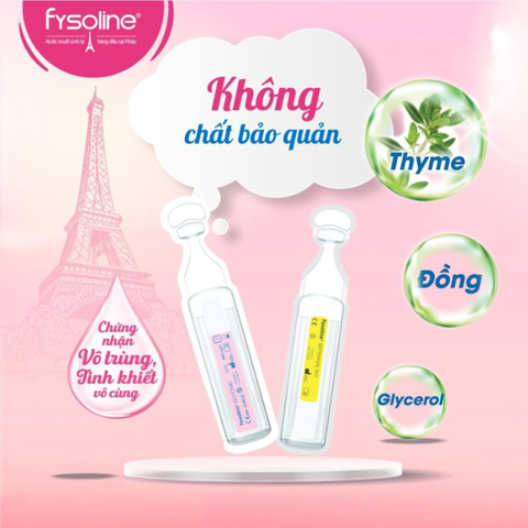 🌸 Nước muối sinh lý Fysoline màu hồng 40 ống x 5ml – Làm sạch mắt, mũi, miệng an toàn cho bé sơ sinh