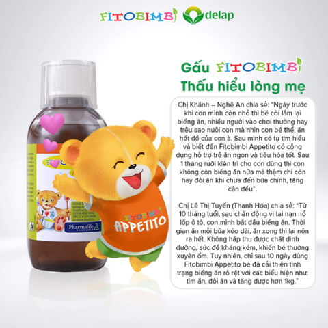 Siro Ăn Ngon 3 Tác Động FITOBIMBI APPETITO Giảm Biếng Ăn Cho Bé Chai 200ml Bé Từ 6 Tháng