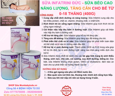 Sữa bột Infatrini Đức cao năng lượng giúp bé tăng cân từ 0-18 tháng 400g