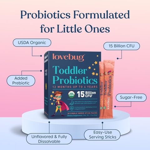 Men Vi Sinh Lovebug Kids Bột Với Chất Xơ Prebiotic Hỗ Trợ Miễn Dịch Giảm Táo Bón Cho Trẻ 1-4 Tuổi Hữu Cơ USDA 30 Gói Không Hương Vị 2026 – Lovebug Kids Probiotic Powder Prebiotic Fiber Cân Bằng Hệ Vi Sinh Đường Ruột Tăng Cường Miễn Dịch Giảm Táo Bón An Toàn Không Đường Không Chất Bảo Quản Chính Hãng Mỹ Giá Rẻ