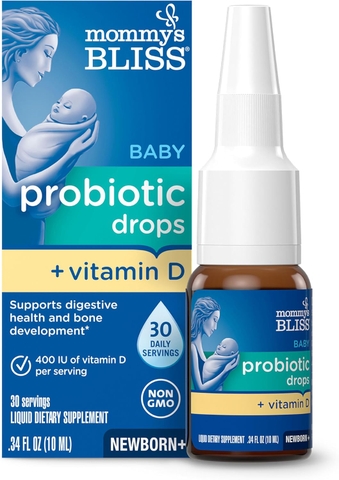 🌟 GIỌT BỔ SUNG LỢI KHUẨN MOMMY'S BLISS BABY PROBIOTIC DROPS + VITAMIN D – HỖ TRỢ SỨC KHỎE TIÊU HÓA & MIỄN DỊCH, 400IU VIT D CHO XƯƠNG CHẮC KHỎE, DÀNH CHO BÉ TỪ 0 THÁNG TUỔI! 🌟