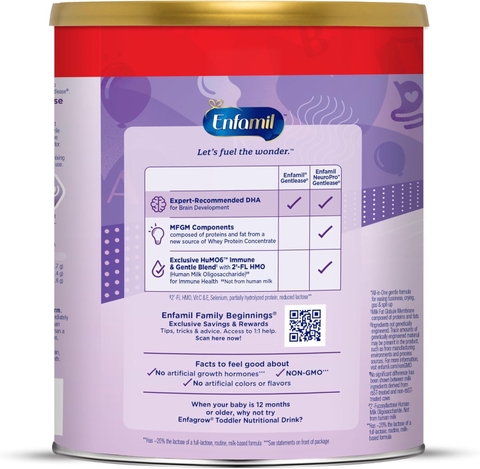 Enfamil NeuroPro Gentlease Baby Formula – Sữa Xây Dựng Trí Não DHA, HuMO6 Immune Blend, Giảm Quấy Khóc, Đầy Hơi, Khạc Nhổ Trong 24 Giờ