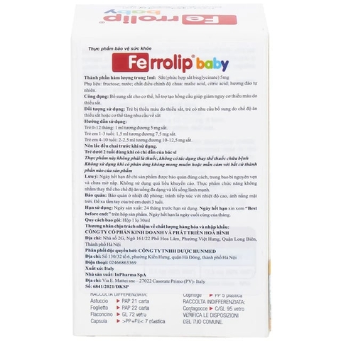 Siro Ferrolip Baby Bổ Sung Sắt Hỗ Trợ Tạo Hồng Cầu Hương Đào 30ml Dạng Nhỏ Giọt (Từ 0 Tháng) 2026 – Siro Bổ Sung Sắt Cho Bé Sơ Sinh Thiếu Máu Thiếu Sắt Tăng Cường Hấp Thu Sắt An Toàn Dễ Uống Chính Hãng Ý Giá Rẻ