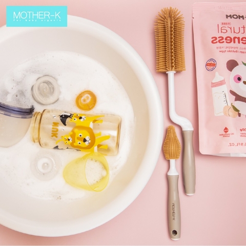 Bộ dụng cụ chổi cọ rửa bình 100% silicone Mother-K Hàn Quốc Màu Vàng