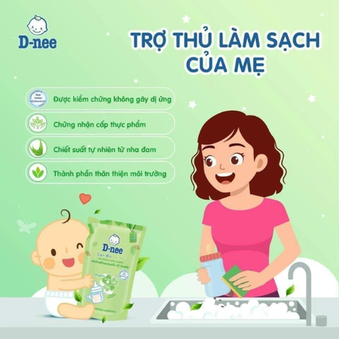 Nước Rửa Bình Sữa Dnee Organic Hương Cam Không Gây Kích Ứng An Toàn Cho Bé Túi 550ml