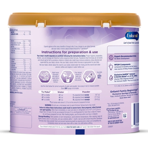 Enfamil NeuroPro Gentlease Baby Formula, Xây dựng trí não DHA, Hỗn hợp miễn dịch HuMO6, được thiết kế để giảm quấy khóc, khóc, đầy hơi và khạc nhổ trong 24 giờ, Prebiotics để thúc đẩy phân mềm hơn