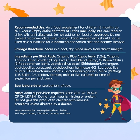 Men Vi Sinh Lovebug Kids Bột Với Chất Xơ Prebiotic Hỗ Trợ Miễn Dịch Giảm Táo Bón Cho Trẻ 1-4 Tuổi Hữu Cơ USDA 30 Gói Không Hương Vị 2026 – Lovebug Kids Probiotic Powder Prebiotic Fiber Cân Bằng Hệ Vi Sinh Đường Ruột Tăng Cường Miễn Dịch Giảm Táo Bón An Toàn Không Đường Không Chất Bảo Quản Chính Hãng Mỹ Giá Rẻ
