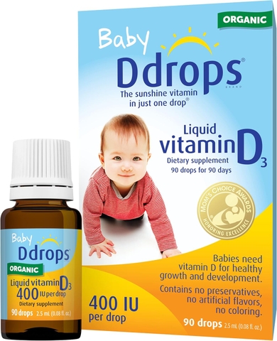 Vitamin D3 hữu cơ giọt cho trẻ sơ sinh | 400 IU mỗi giọt | Đã được chứng minh lâm sàng an toàn và hiệu quả | Không vị và không mùi | USDA Hữu cơ | Không biến đổi gen