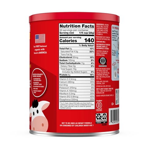 Horizon Organic Dry Whole Milk 870g – Sữa Bột Hữu Cơ Tiện Lợi, Giàu Dinh Dưỡng