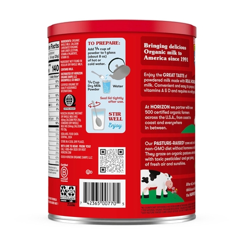 Horizon Organic Dry Whole Milk 870g – Sữa Bột Hữu Cơ Tiện Lợi, Giàu Dinh Dưỡng