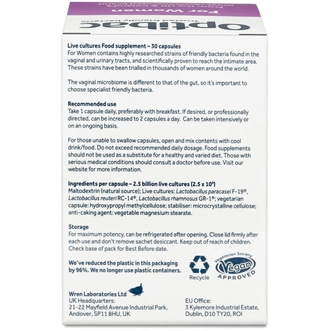 Optibac Tím 30 Viên (Optibac For Women) Men Vi Sinh Chuyên Biệt Cho Phụ Nữ 2025 – Optibac Tím 30 Viên Bổ Sung Lợi Khuẩn Cân Bằng Hệ Vi Sinh Vùng Kín Phòng Trị Viêm Nhiễm Nấm Ngứa Khí Hư Viêm Tiết Niệu An Toàn Không GMO Chính Hãng Anh Giá Rẻ