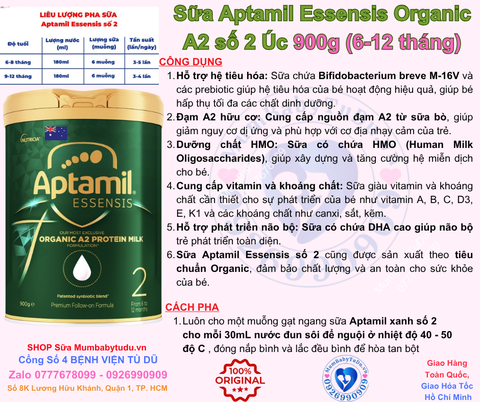 Sữa Bột Aptamil Essensis Đạm Hữu Cơ A2 Úc Số 2 900g (6-12 tháng)