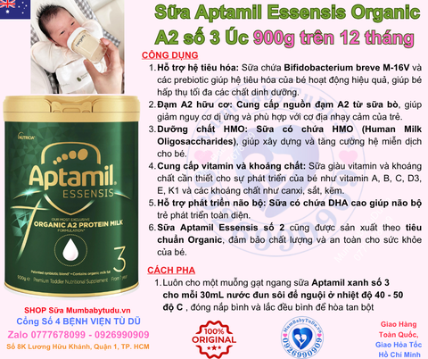 Sữa Bột Aptamil Essensis Đạm Hữu Cơ A2 Úc Số 3 900g (12 tháng trở lên)