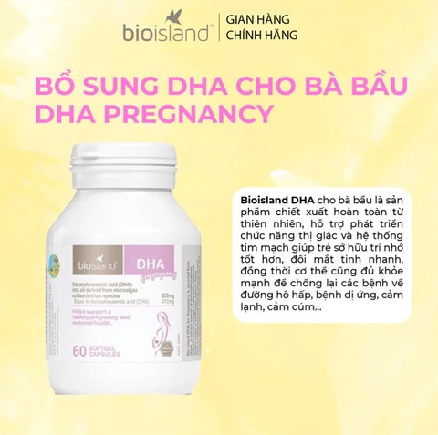Bio Island DHA Cho Bà Bầu & Calcium Hữu Cơ 60 Viên – Bổ Sung DHA 210mg + Canxi Sữa Bò Hữu Cơ Hỗ Trợ Trí Não, Xương Thai Nhi Phát Triển Toàn Diện