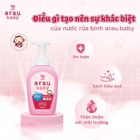Nước rửa bình sữa Arau Baby Nhật Bản chiết xuất từ thảo mộc dạng bọt an toàn cho bé túi 450ml