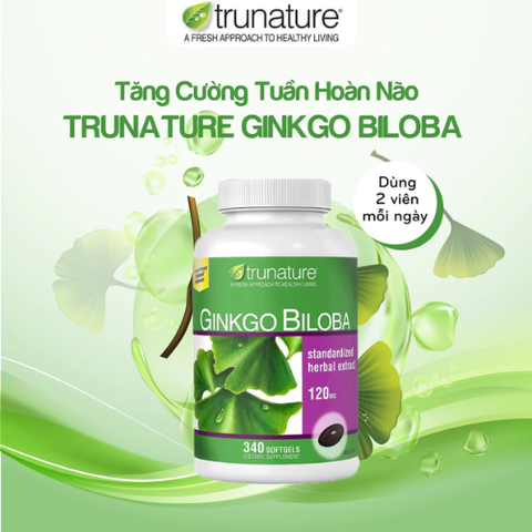 Viên uống bổ não Trunature Ginkgo Biloba 340 viên Mỹ hỗ trợ tuần hoàn máu não