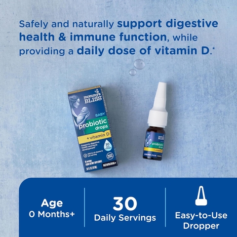 🌟 GIỌT BỔ SUNG LỢI KHUẨN MOMMY'S BLISS BABY PROBIOTIC DROPS + VITAMIN D – HỖ TRỢ SỨC KHỎE TIÊU HÓA & MIỄN DỊCH, 400IU VIT D CHO XƯƠNG CHẮC KHỎE, DÀNH CHO BÉ TỪ 0 THÁNG TUỔI! 🌟