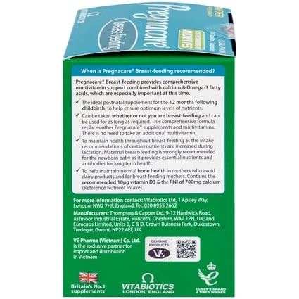 Vitabiotics Pregnacare Breast-Feeding Viên Uống Dành Cho Phụ Nữ Sau Sinh Hộp 56 Viên + 28 Viên Nang 2026 – Pregnacare Breast-Feeding Bổ Sung Vitamin Khoáng Chất Omega-3 DHA Hỗ Trợ Mẹ Sau Sinh Cho Con Bú Sức Khỏe Mẹ Khỏe Bé Phát Triển Toàn Diện Não Bộ Miễn Dịch An Toàn Không Gluten Không Lactose Chính Hãng Anh Giá Rẻ