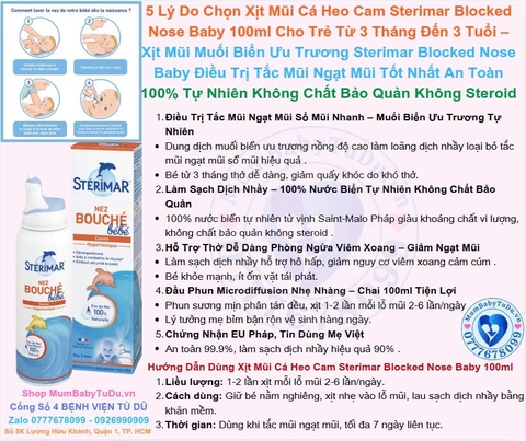 Xịt Mũi Cá Heo Cam Sterimar Blocked Nose Baby 100ml Cho Trẻ Từ 3 Tháng Đến 3 Tuổi 2026 – Xịt Mũi Muối Biển Ưu Trương Sterimar Blocked Nose Baby Điều Trị Tắc Mũi Ngạt Mũi Sổ Mũi Làm Sạch Dịch Nhầy Hỗ Trợ Thở Dễ Dàng An Toàn 100% Tự Nhiên Chính Hãng Pháp Giá Rẻ