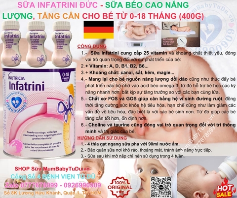 Sữa Nutricia Infatrini Powder 400g Của Đức Chính Hãng : Review Chi Tiết, Giá Bán, Thành Phần, Lợi Ích, Cách Pha Cho Bé Suy Dinh Dưỡng, Chậm Tăng Cân Từ 0-18 Tháng
