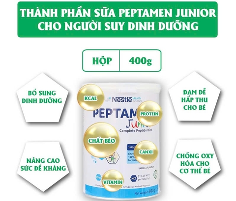 Sữa Bột Peptamen Junior Cho Trẻ Kém Hấp Thụ Suy Dinh Dưỡng 400g 2026 – Sữa Đặc Trị Peptamen Junior Thủy Phân Protein Dễ Hấp Thu MCT Cao Năng Lượng Hỗ Trợ Tăng Cân Khỏe Mạnh Cho Bé Suy Dinh Dưỡng Rối Loạn Tiêu Hóa Chính Hãng Nestlé Mỹ Giá Rẻ