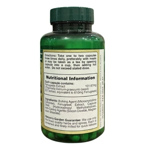 Vitamin Fenugreek 610mg (Cỏ Cà Ri Lợi Sữa) 2026 – Viên Uống Chiết Xuất Tự Nhiên Cỏ Cà Ri Kích Thích Tăng Tiết Sữa Cải Thiện Chất Lượng Sữa Hỗ Trợ Phục Hồi Sức Khỏe Mẹ Sau Sinh Tăng Size Vòng 1 Như Hormone Estrogen Chính Hãng Nature's Garden Anh Giá Rẻ