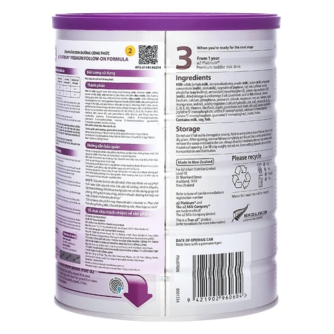 Sữa A2 Platinum Follow-on Formula Số 2 Lon 900g (6-12 Tháng) 2026 – Sữa A2 Tự Nhiên Đạm Quý A2 Nhập Khẩu New Zealand Dễ Tiêu Hóa Giảm Đầy Hơi Tăng Hấp Thu Dinh Dưỡng Tăng Cân Khỏe Mạnh Không Đạm A1 Không GMO Chính Hãng Úc Giá Rẻ Cho Bé Ăn Dặm
