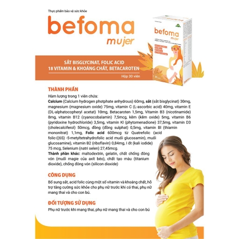 Viên uống Vitamin tổng hợp Aplicaps Befoma Mujer bổ sung Sắt, Vitamin và khoáng chất cho bà bầu (30 viên)