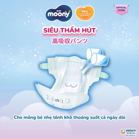 Tã Dán Moony Cho Trẻ Sinh Non Dưới 3kg 30 Miếng – Tã Siêu Mỏng, Thấm Hút 12h, Chống Hăm, Da Nhạy Cảm, Nhập Khẩu Nhật Bản