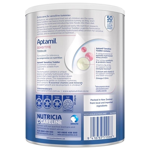 Sữa Aptamil Sensitive Úc 900g – Sữa Thủy Phân 1 Phần, Dễ Tiêu Hóa, Hấp Thu Tối Ưu Cho Bé Trên 12 Tháng Khó Tiêu, Đầy Hơi