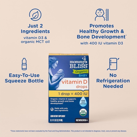 Vitamin D3 Hữu Cơ Mommy's Bliss Cho Trẻ Sơ Sinh: Giải Pháp Vàng Phát Triển Hệ Xương Khỏe Mạnh