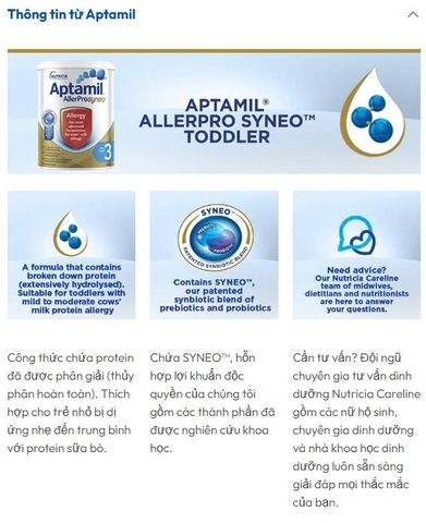 Sữa Aptamil AllerPro Syneo Số 3 900g – Giải Pháp Tốt Nhất Cho Bé Dị Ứng Đạm Sữa Bò 12-36 Tháng
