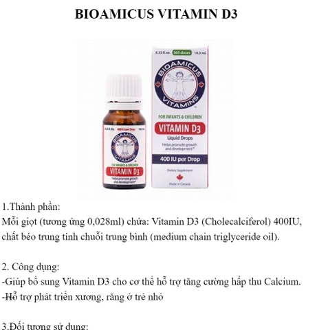 Vitamin D3 BioAmicus 400IU/giọt 10ml