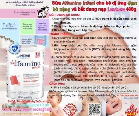 Sữa Alfamino Infant cho bé dị ứng đạm bò nặng và bất dung nạp Lactose 400g từ 0-12 tháng