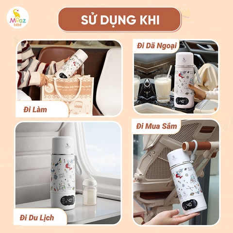 Bình Đun Nước Cầm Tay Moaz BéBé MB-058 Universe 500ml – Bình Đun Nước Di Động Pha Sữa Cho Bé Sơ Sinh Khi Đi Du Lịch, Về Quê, Pin Sạc USB, Màn Hình LED