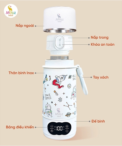 Bình Đun Nước Cầm Tay Moaz BéBé MB-058 Universe 500ml – Bình Đun Nước Di Động Pha Sữa Cho Bé Sơ Sinh Khi Đi Du Lịch, Về Quê, Pin Sạc USB, Màn Hình LED