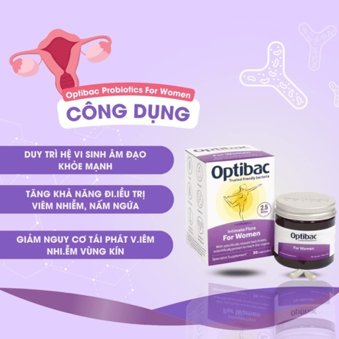 Optibac Tím 30 Viên (Optibac For Women) Men Vi Sinh Chuyên Biệt Cho Phụ Nữ 2025 – Optibac Tím 30 Viên Bổ Sung Lợi Khuẩn Cân Bằng Hệ Vi Sinh Vùng Kín Phòng Trị Viêm Nhiễm Nấm Ngứa Khí Hư Viêm Tiết Niệu An Toàn Không GMO Chính Hãng Anh Giá Rẻ