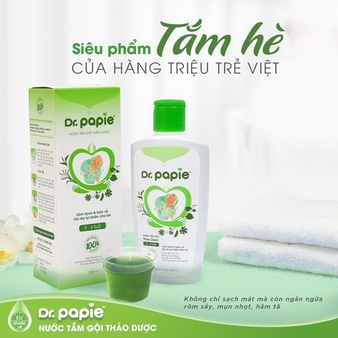 Nước tắm gội thảo dược Dr Papie – Làm sạch dịu nhẹ, bảo vệ làn da bé