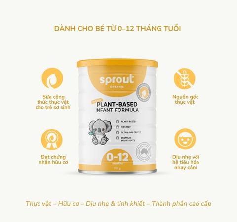 Sữa Sprout Organic Plant Based Toddler Drink 700g Cho Bé Từ 0-12 Tháng Dị Ứng Đạm Sữa Bò