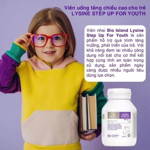 Tăng Chiều Cao Cho Trẻ Từ 6 Tuổi Trở Lên Bioisland Lysine Step Up For Youth 60 Viên Úc – Cao Lớn Vượt Trội, Xương Chắc Khỏe