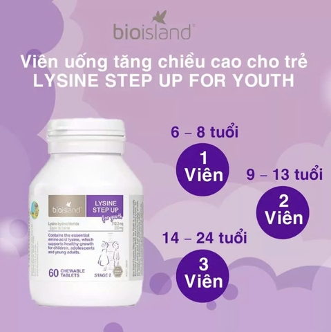 Tăng Chiều Cao Cho Trẻ Từ 6 Tuổi Trở Lên Bioisland Lysine Step Up For Youth 60 Viên Úc – Cao Lớn Vượt Trội, Xương Chắc Khỏe